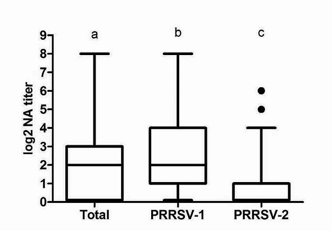 Determination of the frequency of individuals with broadly cross-reactive neutralizing antibodies against PRRSV in the sow population under field conditions.