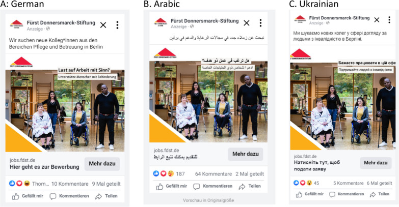 Recruiting refugees to reduce labour shortages in health care professions: experimental evidence on the potential of foreign-language outreach on social media.