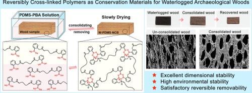 Consolidation of waterlogged archaeological woods by reversibly cross-linked polymers