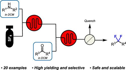 Deoxyfluorination of Ketones with Sulfur Tetrafluoride (SF4) and Dialkylamines in Continuous Flow Mode