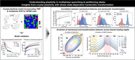 Understanding plasticity in multiphase quenching & partitioning steels: Insights from crystal plasticity with stress state-dependent martensitic transformation