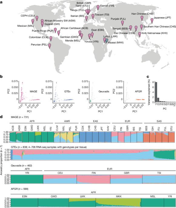 Sources of gene expression variation in a globally diverse human cohort