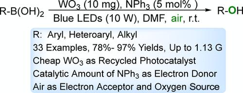 NPh3-Mediated WO3-Photocatalyzed Semiheterogeneous Hydroxylation of Aryl and Alkyl Boronic Acids