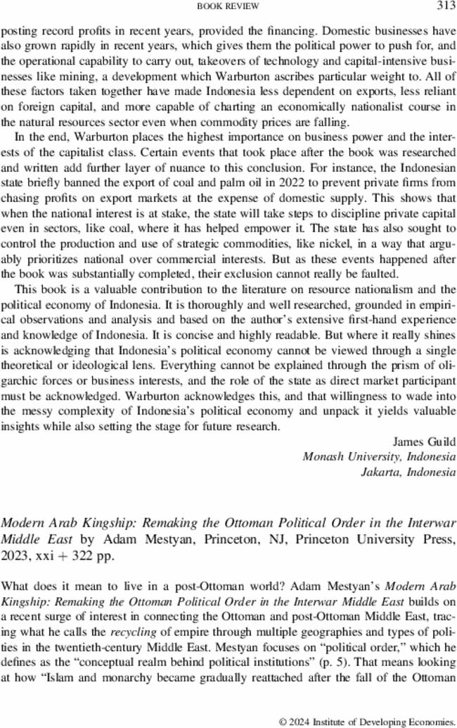 Modern Arab Kingship: Remaking the Ottoman Political Order in the Interwar Middle East by  Adam Mestyan, Princeton, NJ, Princeton University Press,  2023, xxi + 322 pp.