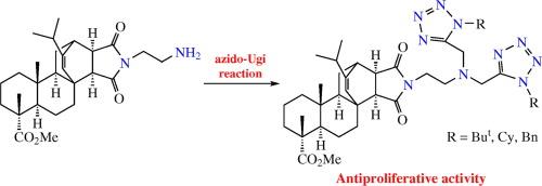 Inhibiting the cancer cell growth by maleopimarate amino imide bis-tetrazoles synthesized via the azido-Ugi reaction