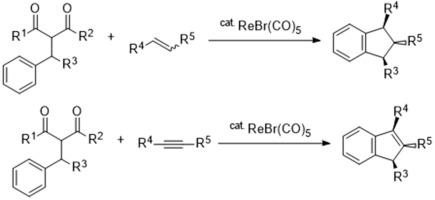 Rhenium-catalyzed synthetic method of indanes and indenes through the C–C bond cleavage of 1,3-dicarbonyl compounds