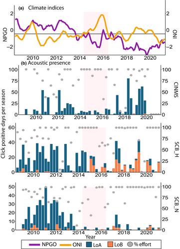 Biogeographic patterns of Pacific white-sided dolphins based on long-term passive acoustic records