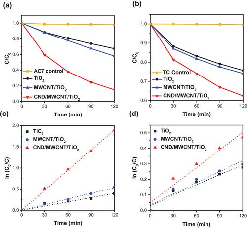 Nitrogen-Rich Carbon Nanodot-Sensitized TiO2 with MWCNT Composites for Efficient Visible Light Photocatalysis