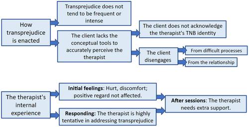 Trans and non-binary person-centred therapists' experiences of, and responses to, transprejudice from clients: A reflexive thematic analysis