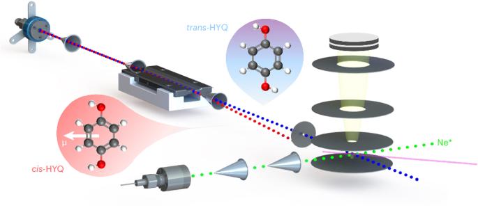 Collisional alignment and molecular rotation control the chemi-ionization of individual conformers of hydroquinone with metastable neon