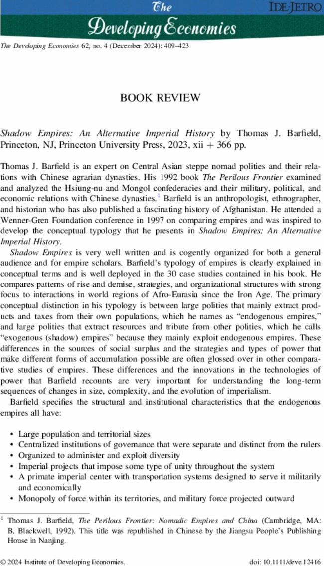 Shadow Empires: An Alternative Imperial History by  Thomas J. Barfield, Princeton, NJ, Princeton University Press,  2023,  xii + 366 pp.