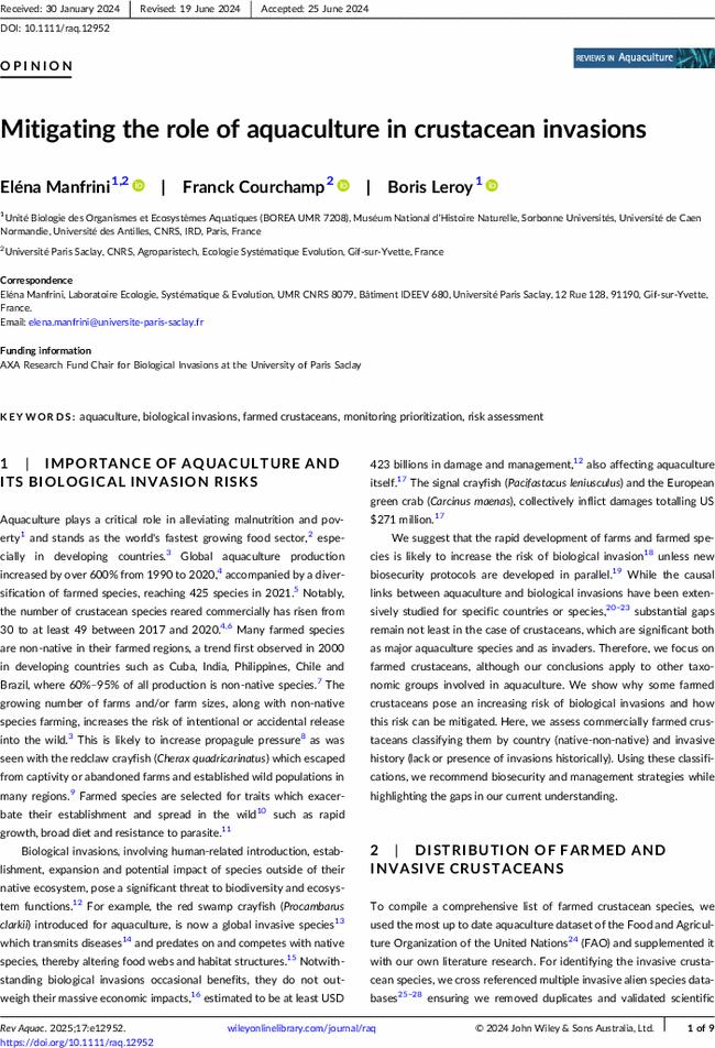 Mitigating the role of aquaculture in crustacean invasions