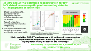 In vitro and in vivo optimized reconstruction for low-keV virtual monoenergetic photon-counting detector CT angiography of lower legs.