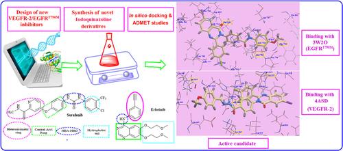 Exploration of cytotoxicity of iodoquinazoline derivatives as inhibitors of both VEGFR-2 and EGFR<sup>T790M</sup>: Molecular docking, ADMET, design, and syntheses.