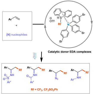 Catalytic photoactivation of a triarylamine electron donor-acceptor complex for difunctionalization of alkenes