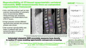 Reproducibility of CT-based opportunistic vertebral volumetric bone mineral density measurements from an automated segmentation framework.