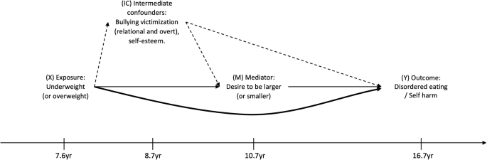 The role of body image dissatisfaction in the relationship between body size and disordered eating and self-harm: complimentary Mendelian randomization and mediation analyses