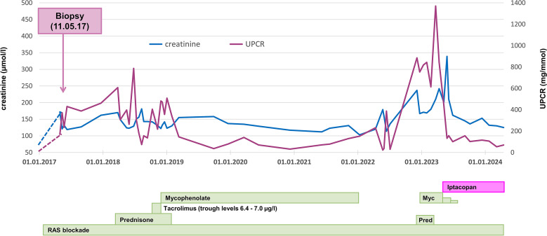 First Successful Treatment of a Patient with a Primary Immune Complex-Membranoproliferative Glomerulonephritis with Iptacopan: A Case Report.
