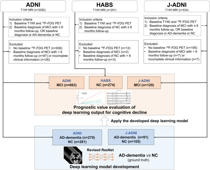 <sup>18</sup>F-FDG-PET-based deep learning for predicting cognitive decline in non-demented elderly across the Alzheimer's disease clinical spectrum.