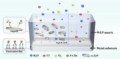 Preparation of P-CDs functionalized α-ZrP flake fillers and enhancing anti-corrosion properties of epoxy coating