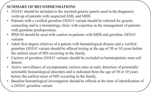 How to manage patients with germline DDX41 variants: Recommendations from the Nordic working group on germline predisposition for myeloid neoplasms