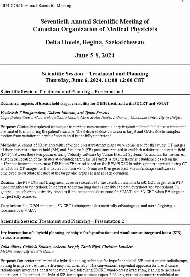 Seventieth Annual Scientific Meeting of Canadian Organization of Medical Physicists, Delta Hotels, Regina, Saskatchewan, June 5–8, 2024