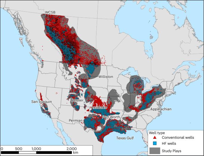 Wastewater production footprint of conventional and unconventional oil and gas wells in North America