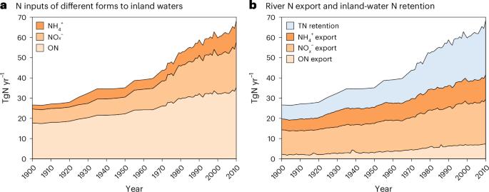 Global inland-water nitrogen cycling has accelerated in the Anthropocene