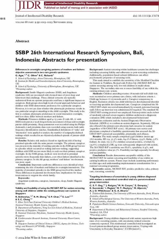 SSBP 26th International Research Symposium, Bali, Indonesia: Abstracts for presentation