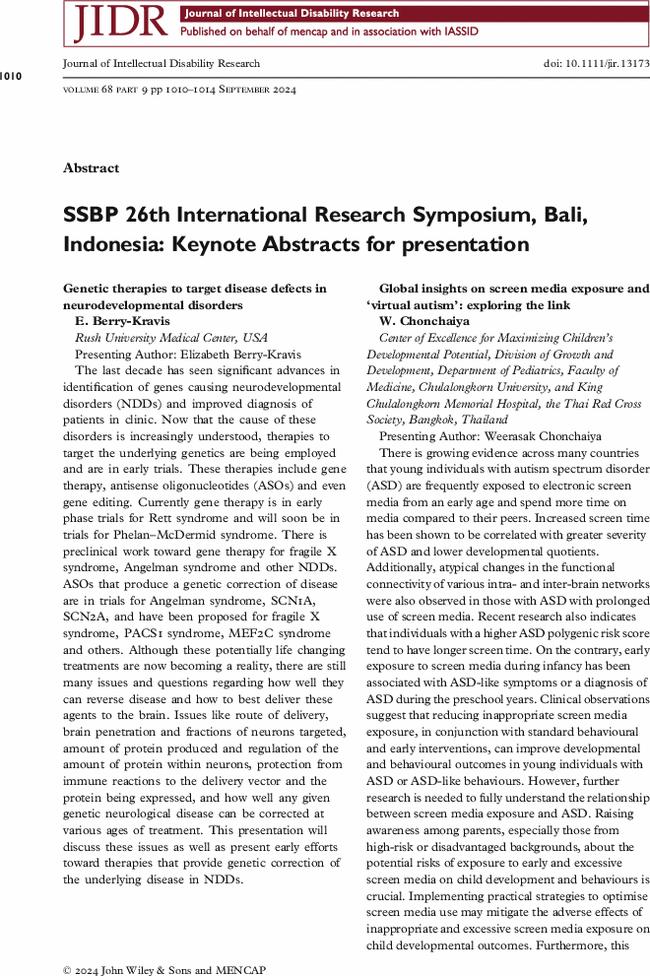 SSBP 26th International Research Symposium, Bali, Indonesia: Keynote Abstracts for presentation