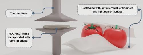 Thermo-pressed blend films of poly(lactic acid)/poly(butylene adipate-co-terephthalate) with polylimonene for sustainable active food packaging