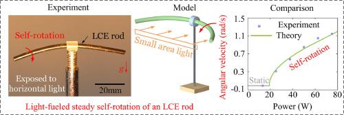 Self-rotation of a liquid crystal elastomer rod under constant illumination