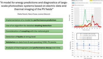 A model for energy predictions and diagnostics of large-scale photovoltaic systems based on electric data and thermal imaging of the PV fields