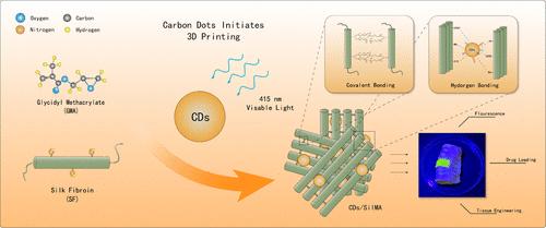 Visible-Light-Induced Silk Fibroin Hydrogels with Carbon Quantum Dots as Initiators for 3D Bioprinting Applications