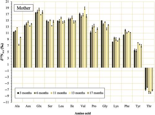 A long-term study of stable isotope ratios of fingernail keratin and amino acids in a mother–infant dyad