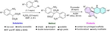 Constructing spirooxindoles from non-oxindole precursors: a one-pot nitro-reduction/double lactamization approach to spiro[indoline-3,3′-quinoline]-2,2′-diones†