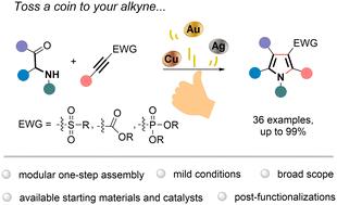 Coinage (Au, Ag, Cu) metal-catalyzed (3 + 2) annulation of α-aminoketones and electron-deficient alkynes as a route to 3-EWG-substituted pyrroles†