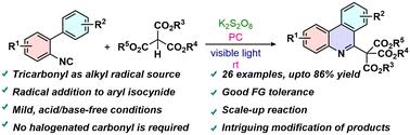 Visible light-mediated radical addition cascade cyclization of aryl isocyanides with tricarbonyls: rapid access to substituted phenanthridines and isoquinolines†