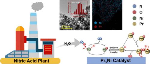 Dispersed Pr on Nickel Oxide for Efficient Nitrous Oxide Direct Decomposition in Simulated Nitric Acid Exhaust