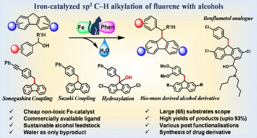 Iron-Catalyzed sp3 C–H Alkylation of Fluorene with Primary and Secondary Alcohols: A Borrowing Hydrogen Approach