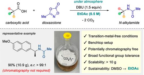 Enhancing the Sustainability and Scalability of Transition-Metal-Free Stereoretentive Decarboxylative Amidation with Dioxazolones