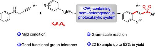 Semiheterogeneous Photoredox Catalysis: Synthesis of 3-Sulfonylquinolines via Radical Multicomponent Cascade Annulation.