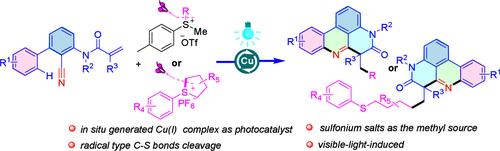 Radical Cascade Cyclization of <i>N</i>-(<i>o</i>-Cyanobiaryl)acrylamides with Sulfonium Salts via Synergetic Photoredox and Copper Catalysis.