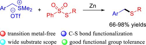 Cross-Electrophile Couplings of Benzyl Sulfonium Salts with Thiosulfonates via C-S Bond Activation.