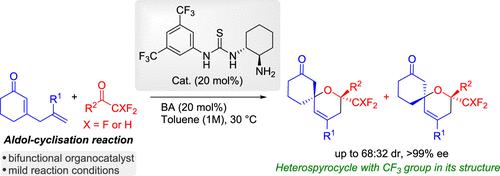 Asymmetric Remote Aldol Cyclization Reaction to Synthesize Trifluoromethylated Heterospirocyclic Frameworks.