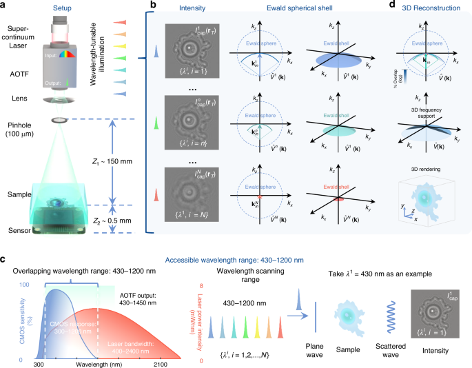 Lens-free on-chip 3D microscopy based on wavelength-scanning Fourier ptychographic diffraction tomography