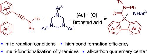 Gold-Catalyzed Alkyne Oxidative Cyclization/Mannich-Type Addition Cascade Reaction of Ynamides with 1,3,5-Triazinanes.