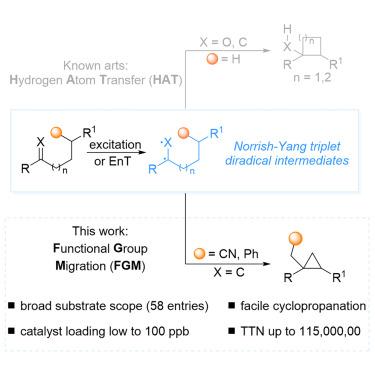 Norrish-Yang-type cyclopropanation via functional group migration with photosensitizer at ppb loading