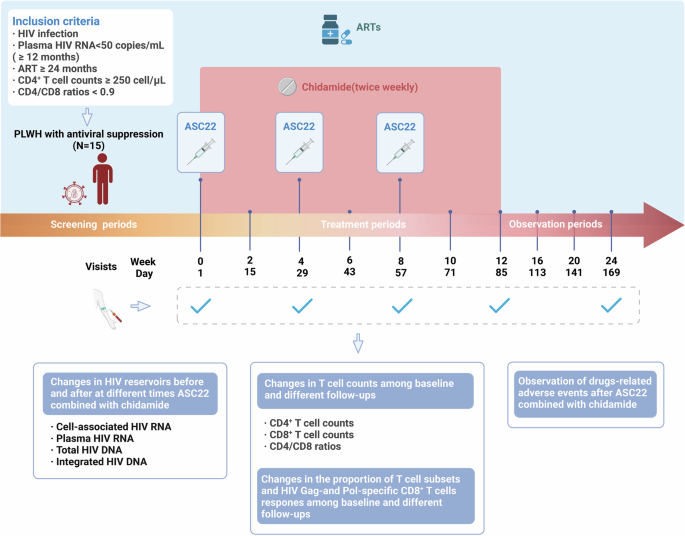 Anti-PD-L1 antibody ASC22 in combination with a histone deacetylase inhibitor chidamide as a "shock and kill" strategy for ART-free virological control: a phase II single-arm study.