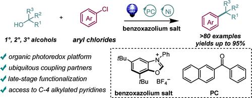 Ni-Catalyzed Deoxygenative Cross-Coupling of Alcohols with Aryl Chlorides via an Organic Photoredox Process